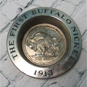 Avon The First Buffalo Nickle 1913 Trinket Tray Used Silver